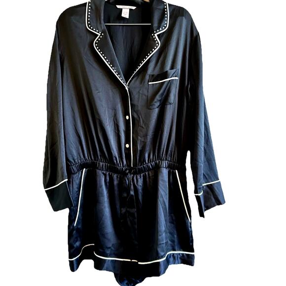 Victorias Secret PJs Romper Bling Lingerie Black L One piece sexy nightie Y2K - Picture 1 of 9